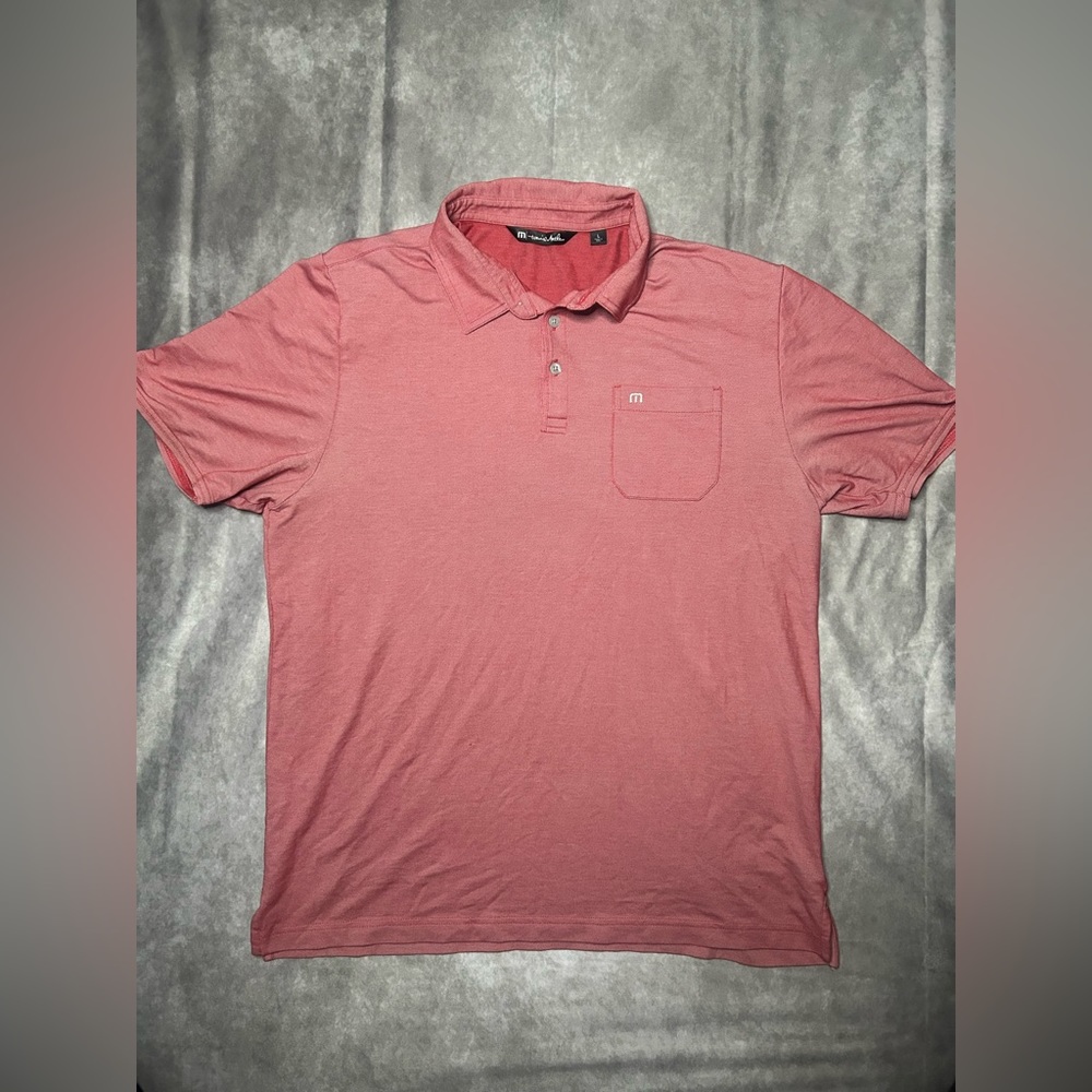 Travis Mathew Men's sz L Short Sleeve Three Button Heather Red Golf Polo Shirt